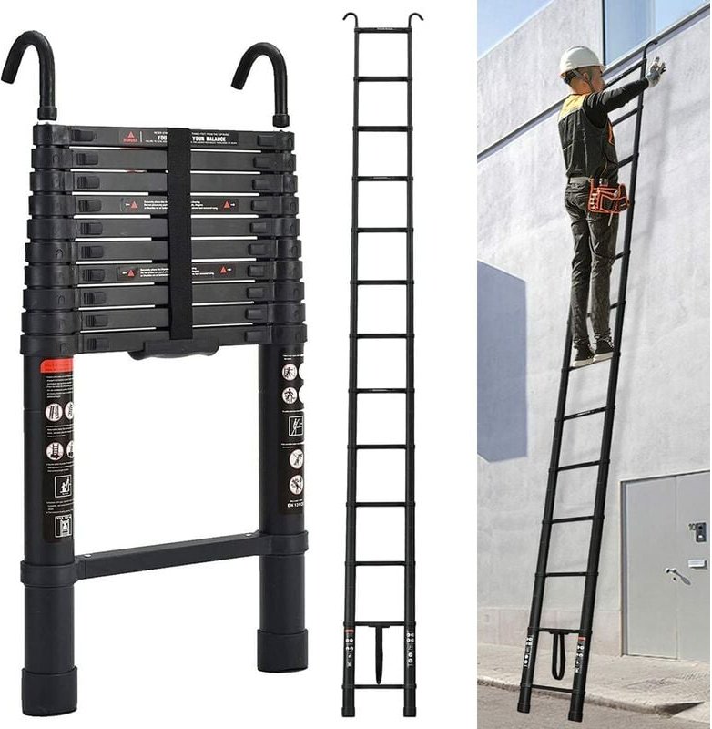 Dayplus 5M Teleskopleiter mit Haken, Rutschfester Ausziehleiter Klappleiter Schiebeleiter aus hochwertiges Alu, 13 Stufe...