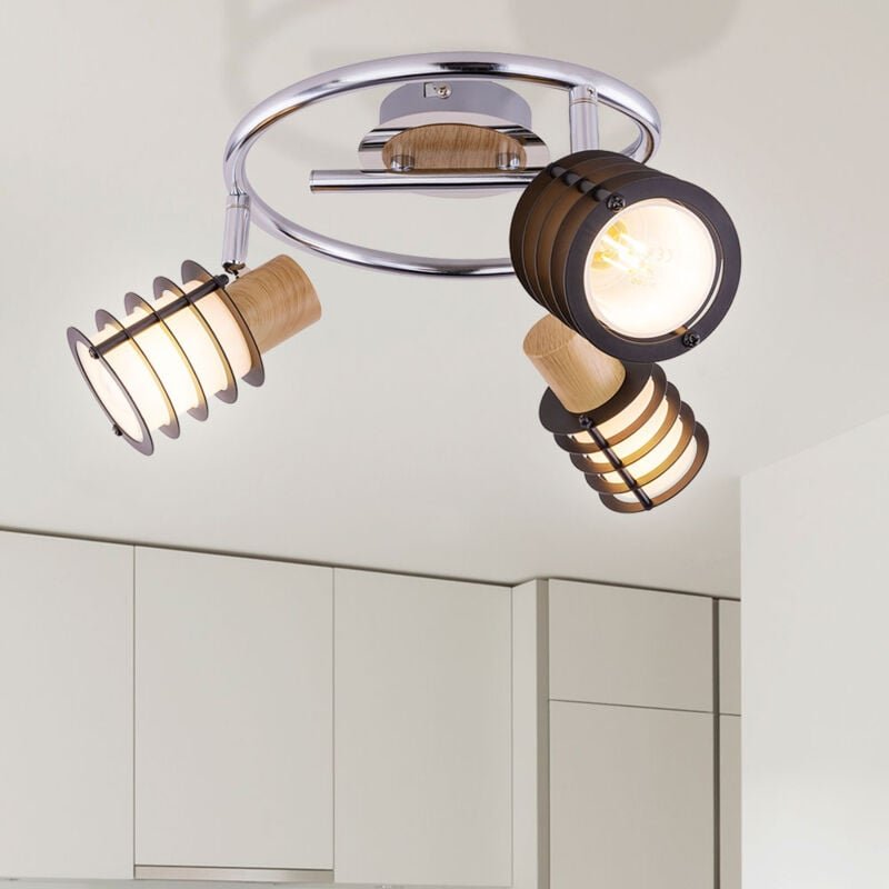 Thumbnail - Globo Lighting - Deckenleuchte Metall Holz Esszimmer Designlampe Spotrondell Chrom schwarz braun Deckenlampe Wohnzimmer,...