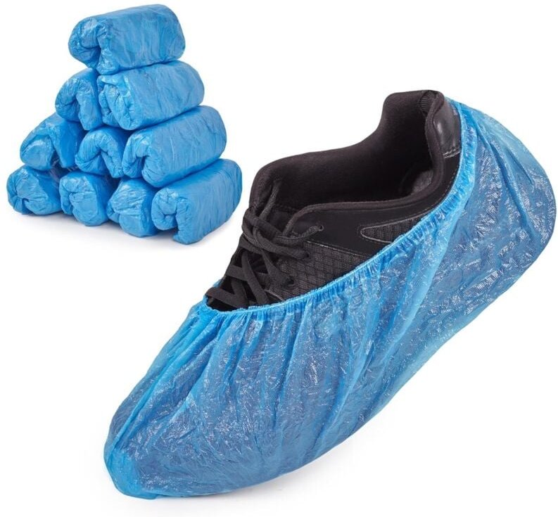 100 Stück Einweg-Überschuhe, wasserdichte Schuhüberzüge mit verstellbarem Gummizug, Einweg-Überschuhe, blaue Farbe