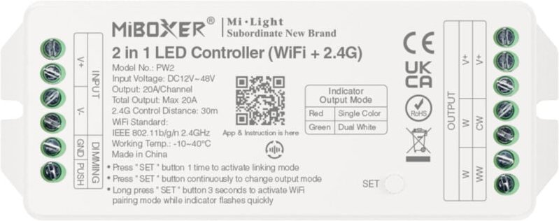 LED-Streifen Controller 2 in 1 - Monochrom/Dual Weiß - 12/48VDC