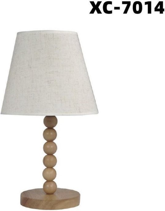 Trade Shop Traesio - Trade Shop - tischlampe mit holzsockel mit muster weisser lampenschirm E27-ANSCHLUSS XC-7014 -