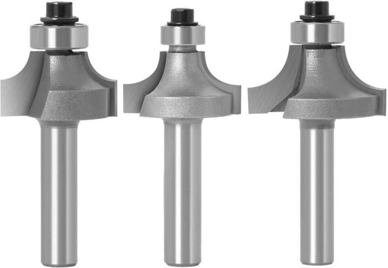 Set mit 3 Rundkantenfräsern mit 8-mm-Schaft, Rund- und Sickenkantenfräser mit Lager für die Holzbearbeitung - Sollbry