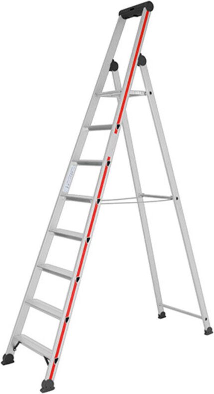 Hymer Stufenstehleiter, Plattform einseitig begehbar, S-Brückeeinseitig 8 Stufen