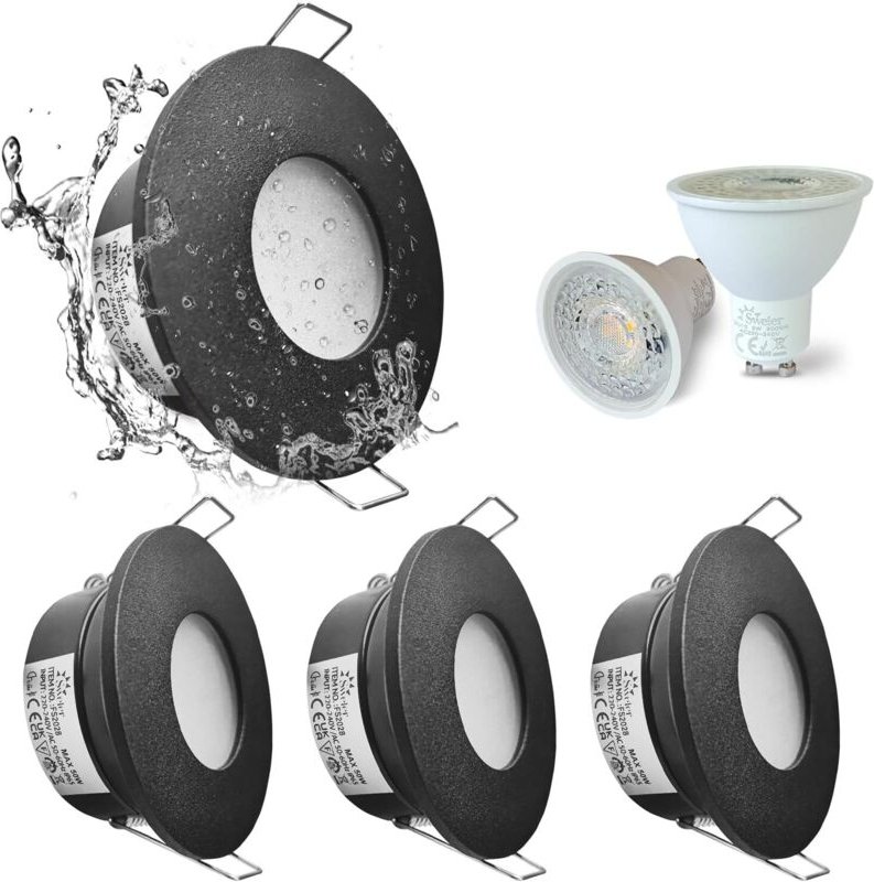 4er Set IP65 wasserdichte LED-Einbaustrahler, 5W 3000K Warmweiß Downlight für Bad und Küche, 68mm Deckeneinbauleuchte, G...