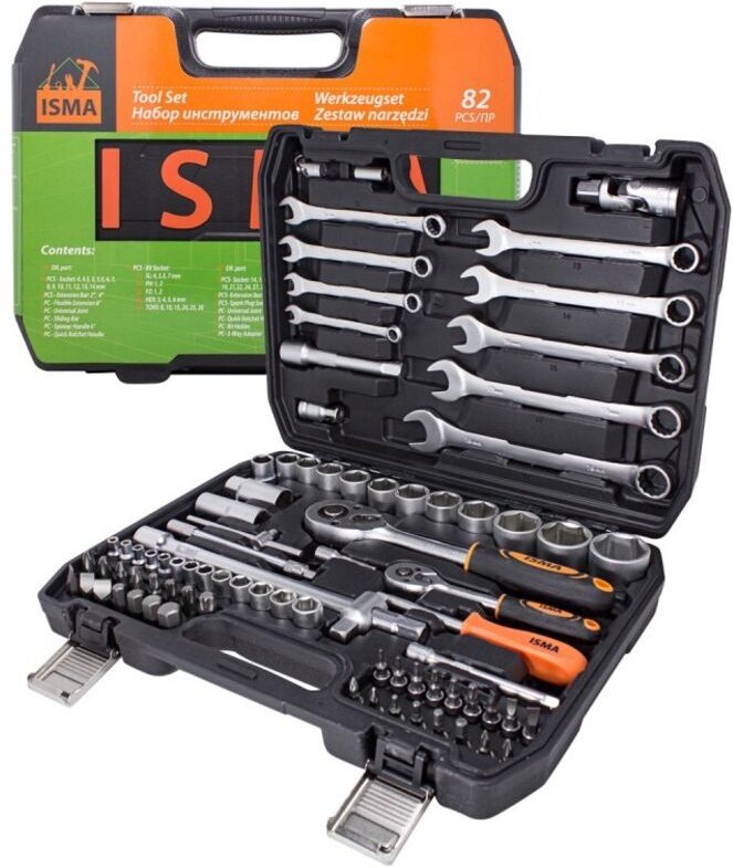 Satz Schraubenschlüssel, Steckschlüssel, Bits, Ratsche, 82-teilig, Koffer