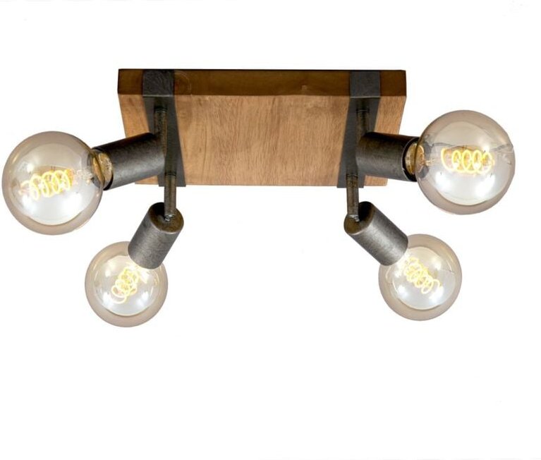 Briloner - Spotleuchte dreh- und schwenkbar 4x E27 Metall-Holz Gunmetal