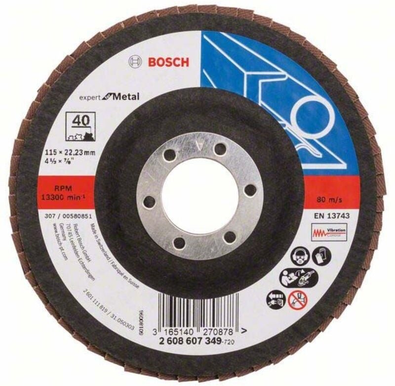 Bosch - Fächerschleifscheibe Expert for Metal 115 22,23 40 gerade Glasgewebeteller - 2608607349