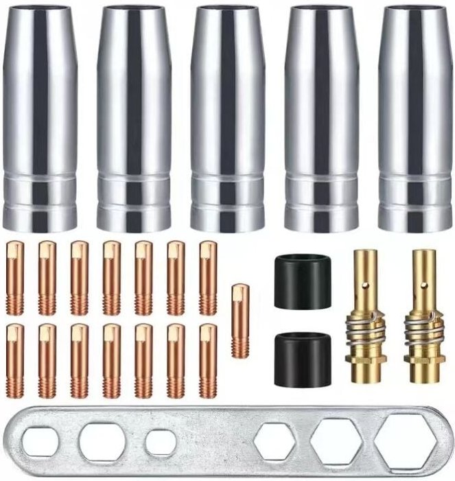 25 x Schweißdüsen-Kontaktspitzen, Gasanschlusshalter, Schweißpassung für AK-15/MB-15, 5 x Gasdüsen, 15 x M6 0,8 mm Düsen...
