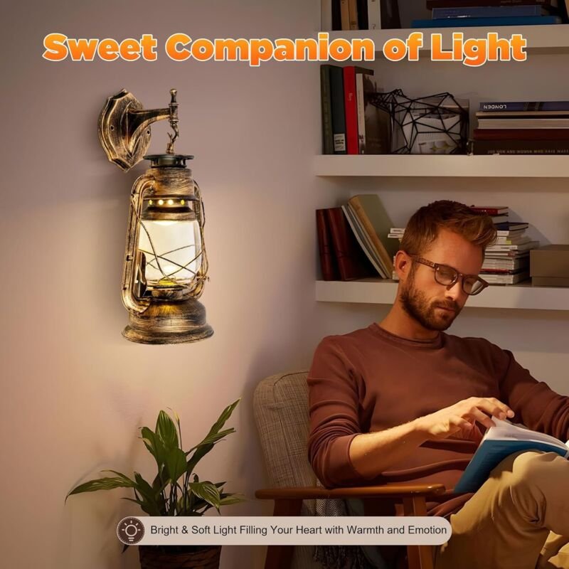 Landschaft Wandleuchte, Bauernhof Vintage Laterne Lampe E27 Wandleuchte Lampen Schlafzimmer Wohnzimmer Veranda Innen Auß...