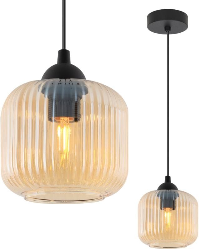 Riffle Schwarze Hängelampe 1 Flacher Honigzylinder-Lampenschirm E27