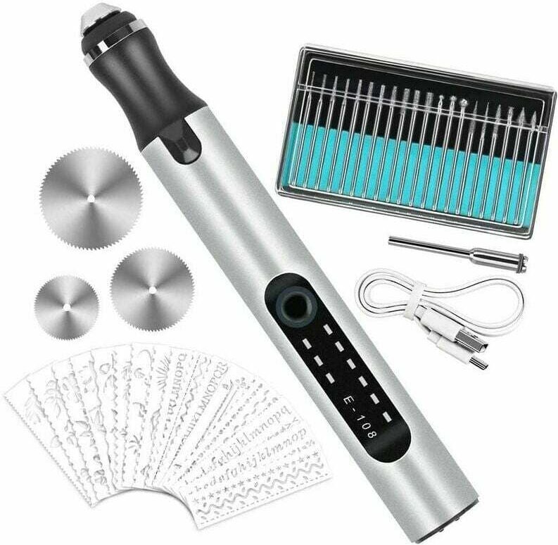 Multifunktionaler elektrischer Gravurstift, wiederaufladbarer Mini-USB-Gravurstift, Gravurwerkzeug, mit 20 Bohrern und 1...
