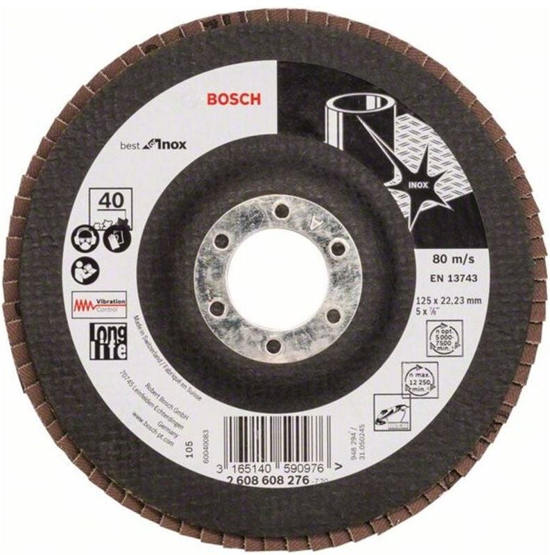 Bosch - Fächerschleifscheibe X581, Best for Inox, gerade, 125 mm, 40, Glasgewebe