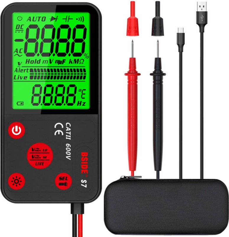 Multimetro digitale professionale, strumento di misurazione con funzioni di tensione, resistenza e frequenza, display re...