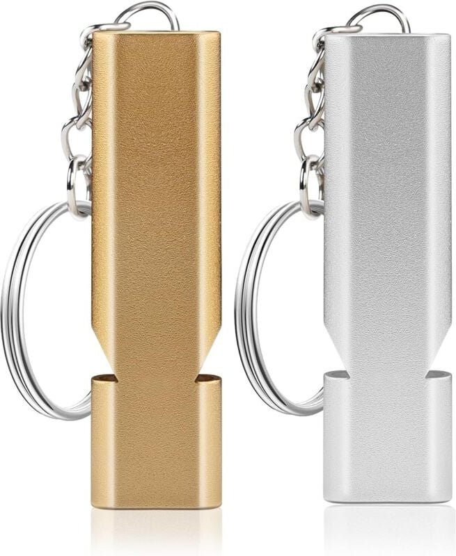 PCS-Pfeife, Überlebenspfeife, Doppelrohr-Metallpfeife mit Schlüsselanhänger, Schiedsrichterpfeife, Notfallpfeife für Ret...