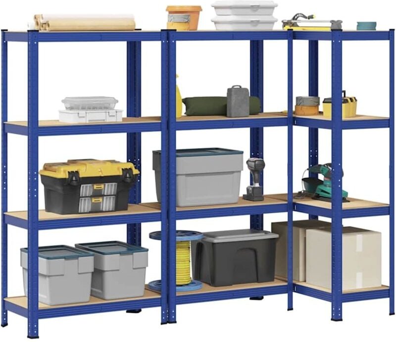 Lagerregale mit 4 Böden 3 Stk. Blau Stahl & Holzwerkstoff - Vidaxl