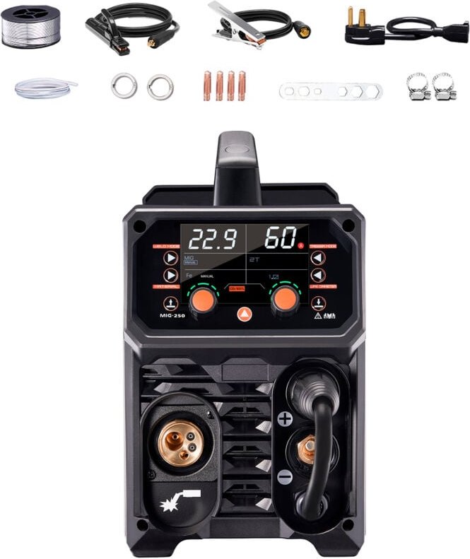 Pro MIG-Schweißgerät, 250-Ampere-Impuls-MIG-Schweißgerät. 5-in-1-Synergic-Schweißgerät mit IGBT-Inverter-Technologie und...