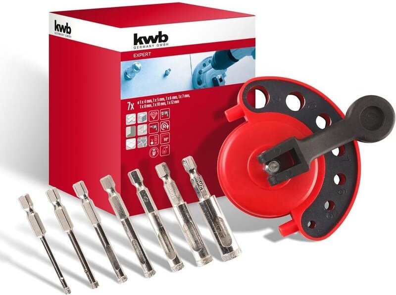 Thumbnail - KWB - 8-tlg. Diamant-Lochsägen Set ø 4, 5, 6, 7, 8, 10 und 12 mm mit diamantbestreuter Schneidfläche, hohe Präzision, gr...