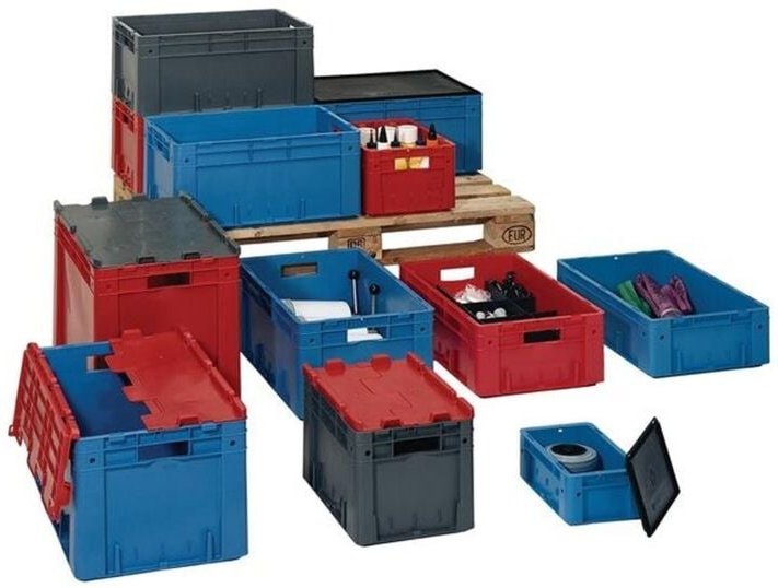 Transportbehälter L600xB400xH320mm rot pp Schwerlast Seitenwände geschl.