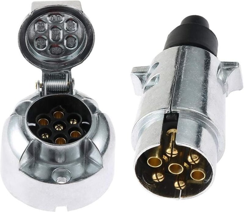 Kcvv - 7-poliger Anhängerstecker aus Metall und elektrischer Anhängerstecker, 7-polige Anhängerkupplungsbuchse, 12 v, 7-...