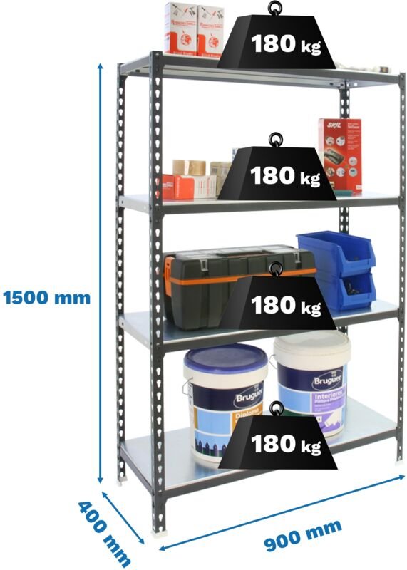 Simonrack Metallregal ohne Schrauben Anthrazit/Galvanisiert 4 Etagen