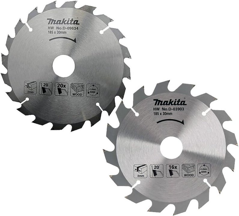 Thumbnail - Satz mit 2 Standard-Holzhartmetallblättern, ø 185 mm, für Kreissägen – Makita D-20052