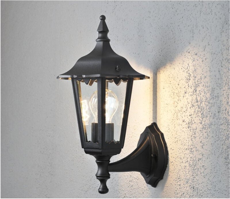 Konstsmide - Kleine Außenwandleuchte firenze, E27, Aluminium schwarz, Höhe 36 cm