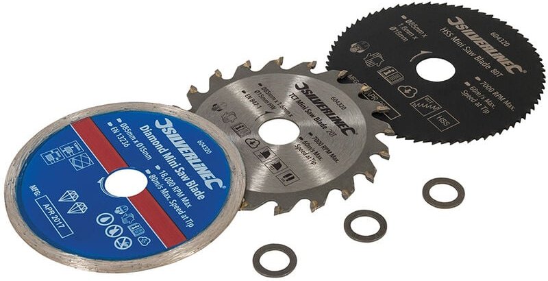 Mini-Sägeblätter, 3-tlg. Satz ø 85 mm, Bohrung: 15 mm