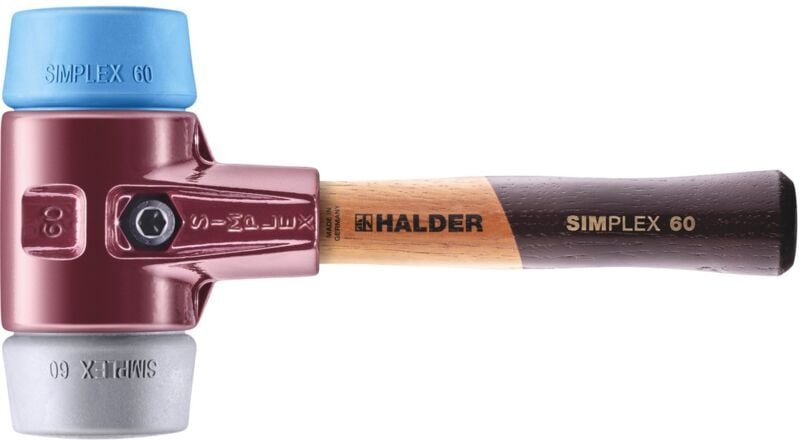 Simplex Schonhammer ø 60 mm TPE-soft blau / TPE-mid grau kurzer Stiel mit Tempergussgehäuse - Halder