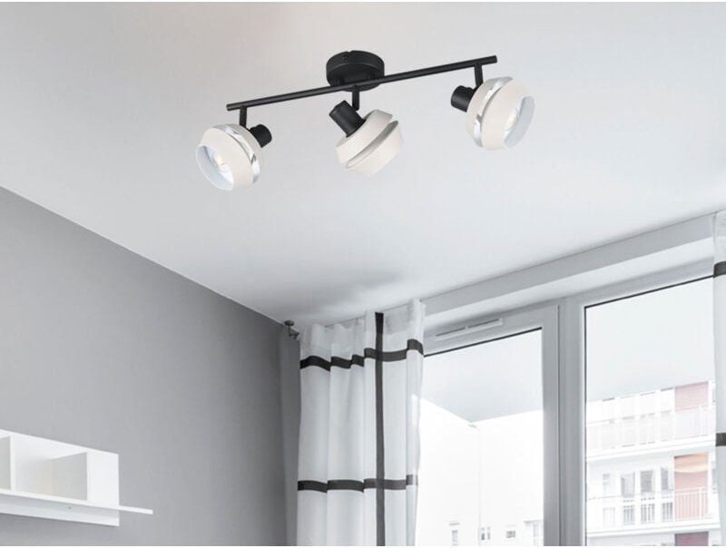 Meinewunschleuchte - led Deckenstrahler 3-flammig Schwarz, Metallschirme Grau, Breite 54cm