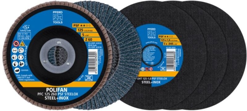 Pferd - Trenn-/Fächerscheiben-Set 125 Universallinie psf steelox eht 1,0/PFC Z60 für Stahl/Edelstahl