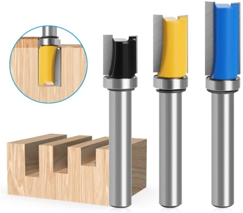 Aougo - 3-teiliger 8-mm-Hartmetall-Fräser, mit Fräsern mit Oberlager, fest kopierender Fräser, für gerades, bündiges Har...