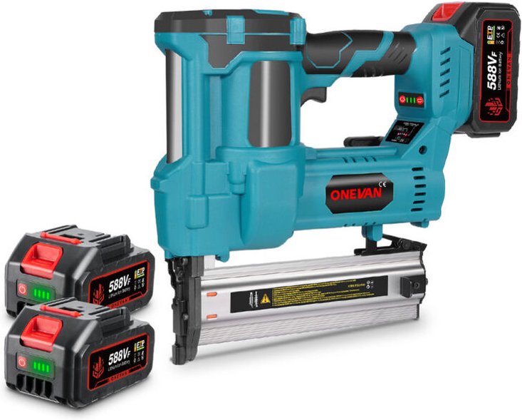 Akku Nagler für f- und K-Nägel – Tiefeneinstellung, Bürstenlos, Hohe Schlagrate, 15–50mm mit 2 Batterie