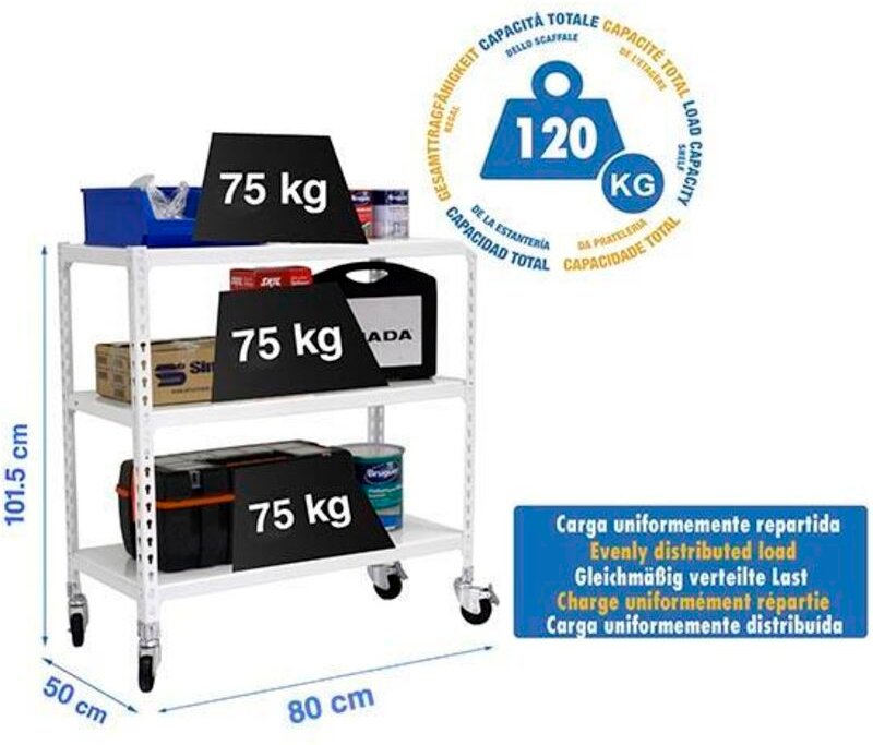 Simonrack Mobile Metallregal Weiß 3 Ebenen