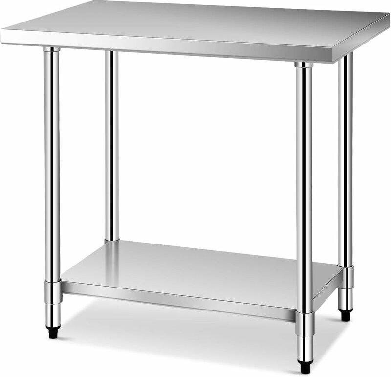 GOPLUS Arbeitstisch Edelstahl, Edelstahltisch Küche, Arbeitsvorbereitungstisch hoehenverstellbar, bis 250KG Belastbar, Z...