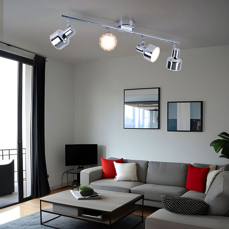 Deckenstrahler schwenkbar led Deckenleuchte Spots chrom Deckenlampe 4-flammig, Metall Acryl, 4x 4W 320Lm warmweiß, LxH 6...