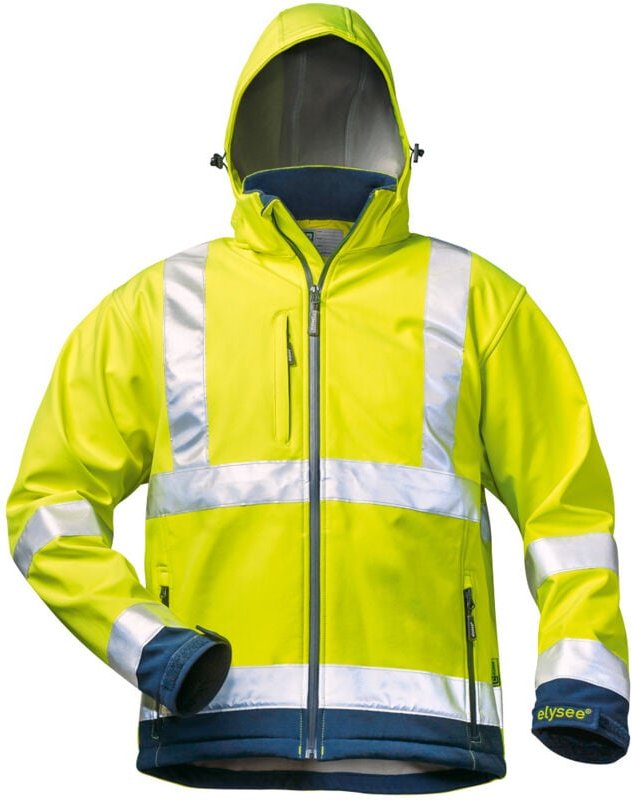 Thumbnail - Elysee - Warnschutz-Softshelljacke liam Gr.XL fluoresz.gelb/marine