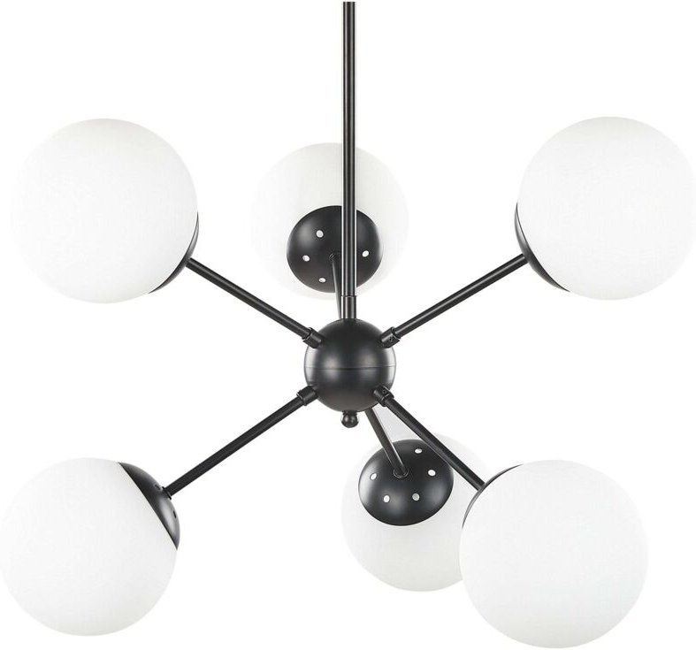 Hängeleuchte Schwarz aus Eisen und Glas 6-flammig Kugelform für Esszimmer Wohnzimmer Salon Industrie Look Modernes Desig...