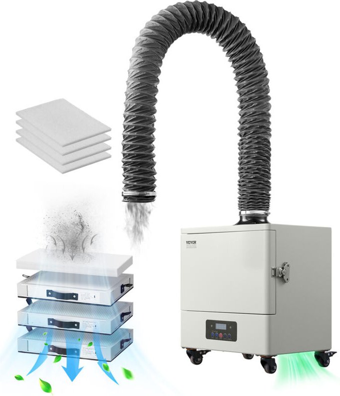 Schweißrauchabsauger, 459 m³/h Lötrauchabsorber mit 280-W-Motor, 4-stufigem Filter, 10-Gang- & Fernbedienungs-Rauchreini...