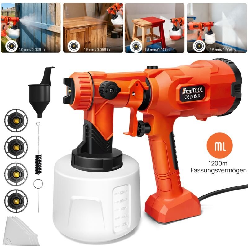 1200ML Farbsprühsystem Lacke Lasuren Farbsprühgerät Elektrische Spritzpistole