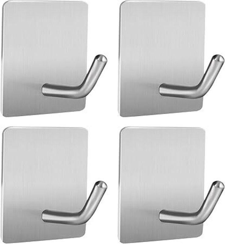 4 selbstklebende Haken, Edelstahl-Klebehaken, kein Bohren erforderlich, selbstklebende Haken für Bad, Küche, Büro (Silbe...
