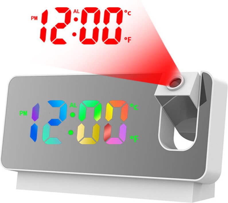 180°-Projektionswecker, Digitaler Wecker mit großem LED-Display, nicht tickender analoger Wecker mit Temperaturdatum, Di...
