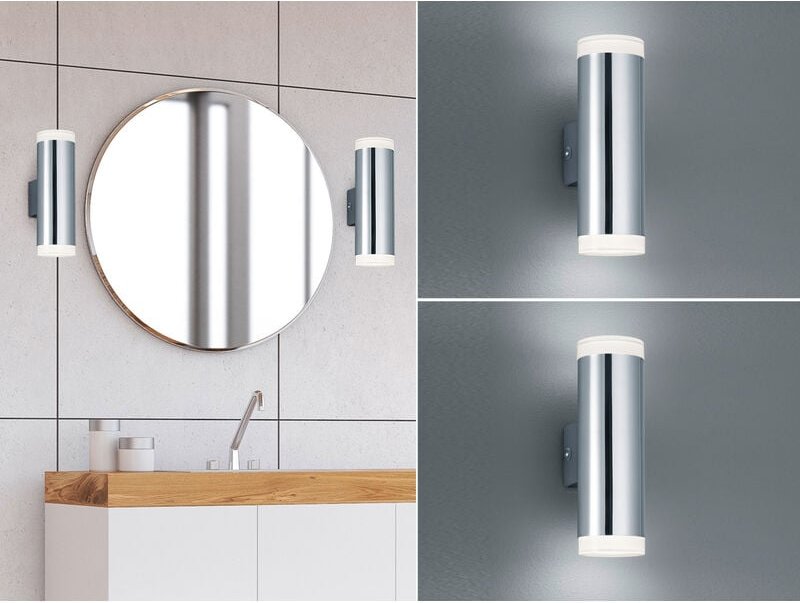 Led Badezimmer Wandleuchte 2er Set Up Down in Chrom - Spiegelleuchten, h: 17cm