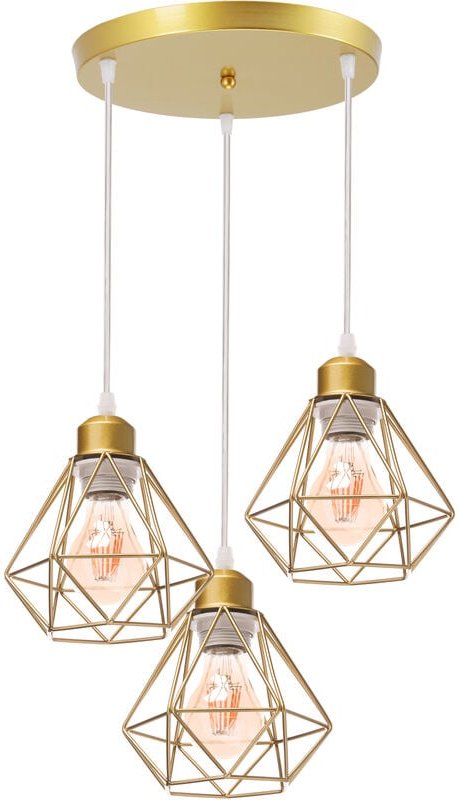 Pendelleuchte, 3 Flammig Scheibenleuchter im Industri Stil, Antik Hängelampe mit Ø16cm Mini Diamant-Form Käfig E27 Halte...