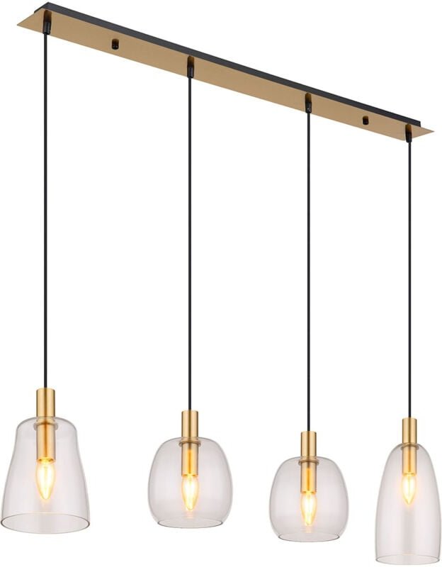 Pendellampe Esstisch Hängeleuchte 4-flammig Wohnzimmerlampe messing, Retro Pendelleuchte Glas Schirme, Metall, 4x E14 Fa...