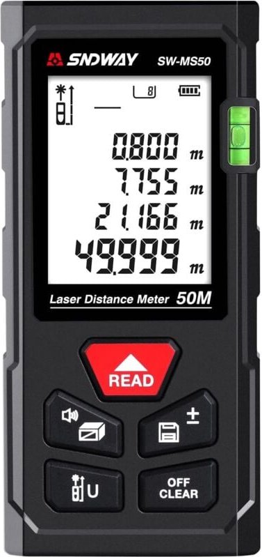 Laser-Messgerät 165 Fuß, digitaler Laser-Entfernungsmesser mit Wasserwaage, tragbares Laser-Bandmaß 50 m, hochpräzises d...