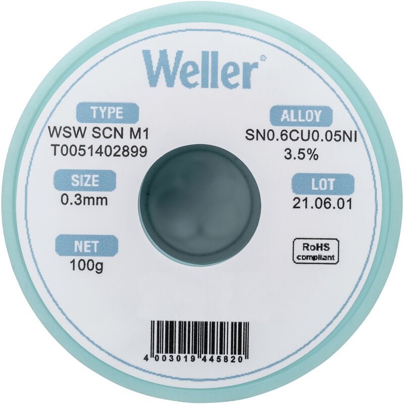 Weller - T0051402899 Lötzinn, bleifrei bleifrei, Spule Sn0,6Cu0,05Ni 100 g 0.30 mm