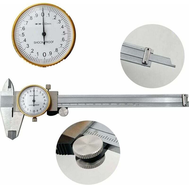 Messschieber mit Uhr, 0–150 mm, 0,02 mm, hochpräziser Messschieber aus Edelstahl für die Industrie, stoßfestes metrische...