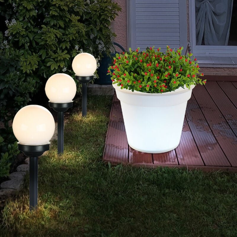 Solarleuchte Stecklampe Außenleuchte Kugel mit Erdspieß Blumentopf Solar, 1x Blumentopf 3x Kugel, led Leuchtmittel, 4er ...