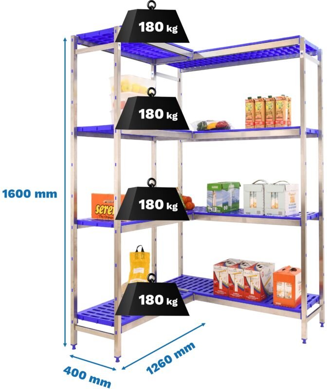 Simonrack Moderne Regale aus Edelstahl 4 Regale blau