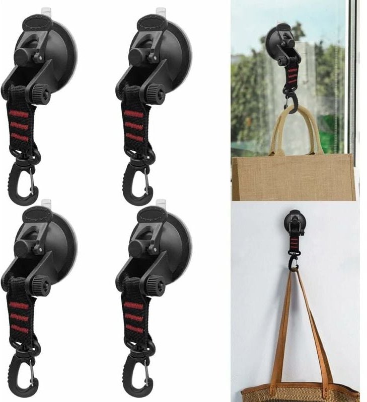 Thumbnail - 4er-Pack Saugnapf-Anker, starker Camping-Saugnapf, Auto-Saugnapf mit Haken für Zelte, Markisen, Planen, Camping-Zubehör